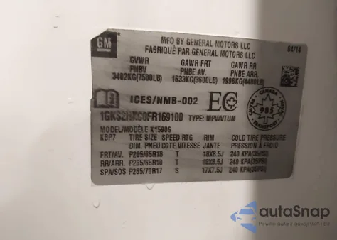 2015 GMC Yukon Xl 1500 Slt from USA, damaged, VIN 1GKS2HKC0FR169100